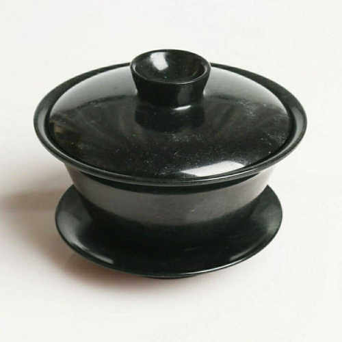 墨绿玉盖碗三件套活性磁石