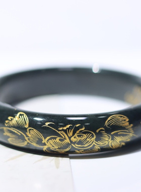 保真和田青玉描金雕花平安手镯