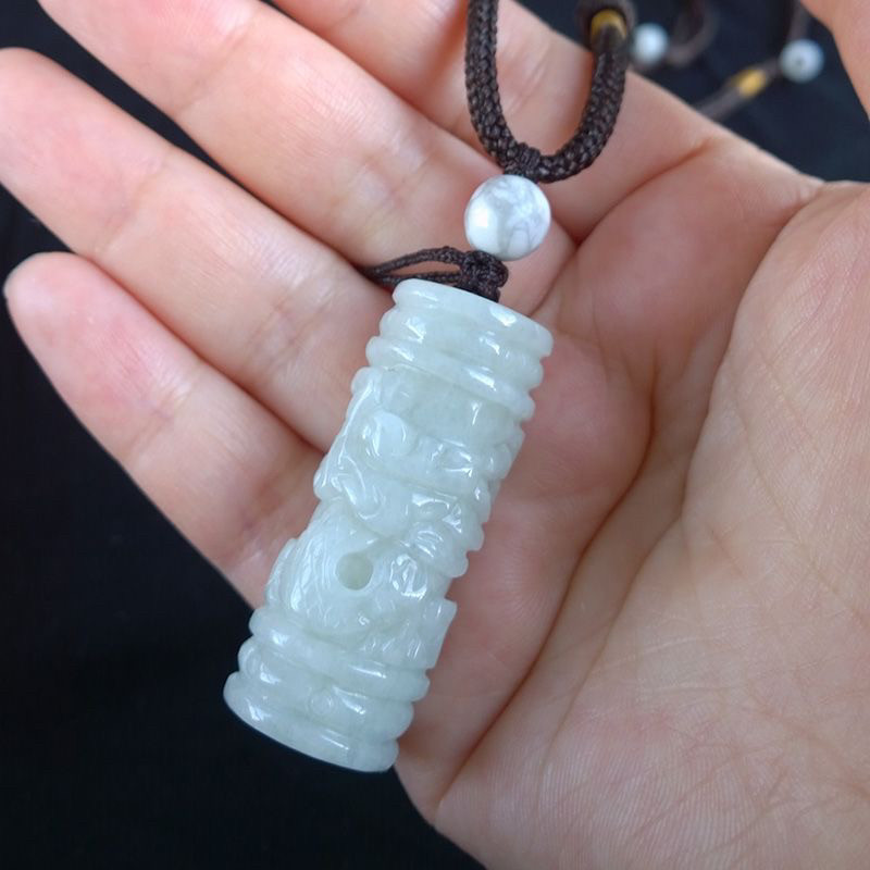翡翠龙柱吊坠男女款通用天然玉石立体盘龙玉柱圆柱挂件玉佩