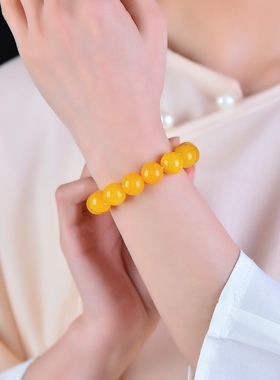 天然蜜蜡黄串珠手链好运龙鳞纹