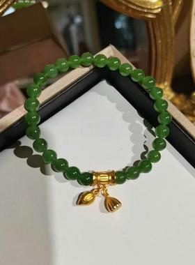 纯银搭配和田玉圆珠单圈手链