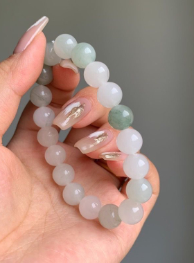 男女款天山翠圆珠手链玉石冰透