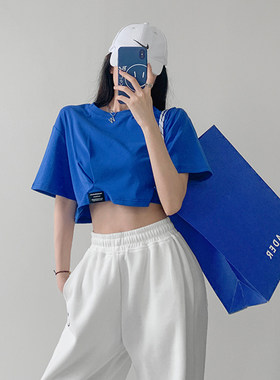 高腰露脐短装短袖T恤女