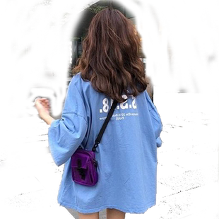 夏秋装韩版少女宽松七分中袖上衣服初中高中学生大款胖mm短袖T恤