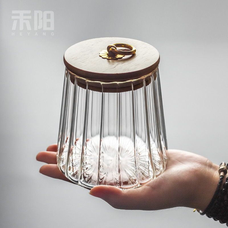 禾阳花瓣玻璃茶叶罐普洱茶罐子装茶叶罐竹盖家用便携小密封储物罐|ruв категории посуда, чайный сервиз, чайница - от Buy2taobao.com для оказания профессиональной услуги покупки агента Taobao