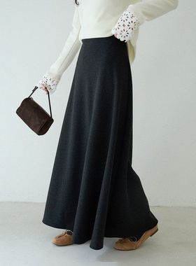 垂顺感糯米绒百搭A字裙伞裙松紧高腰长裙厚实半身裙11090强明女装