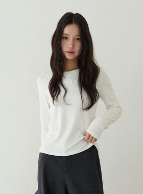 简约白色圆领长袖打底衫女秋冬加厚加厚修身百搭T恤11096强明女装