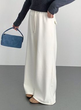 懒人毛巾裤 慵懒小区遛狗阔腿休闲裤松紧腰直筒裤11056强明女装