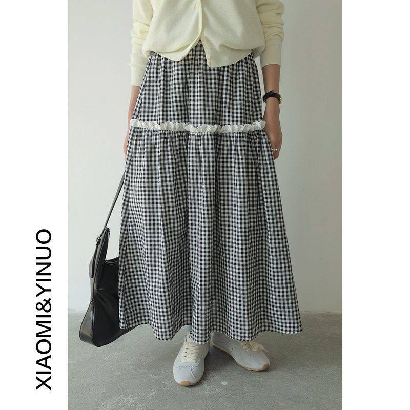 【欧凡】森系黑白格纹半身裙女