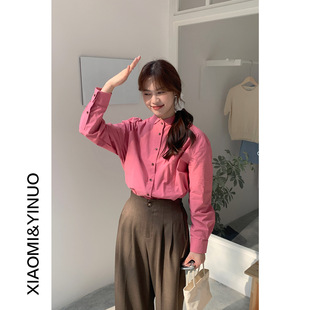 上衣1206强明女装 新款 2025春季 文艺女生小众设计领角日系纯色衬衫
