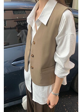 时髦英伦风复古西装马甲外套女2025秋季新款V领上衣2050 强明女装