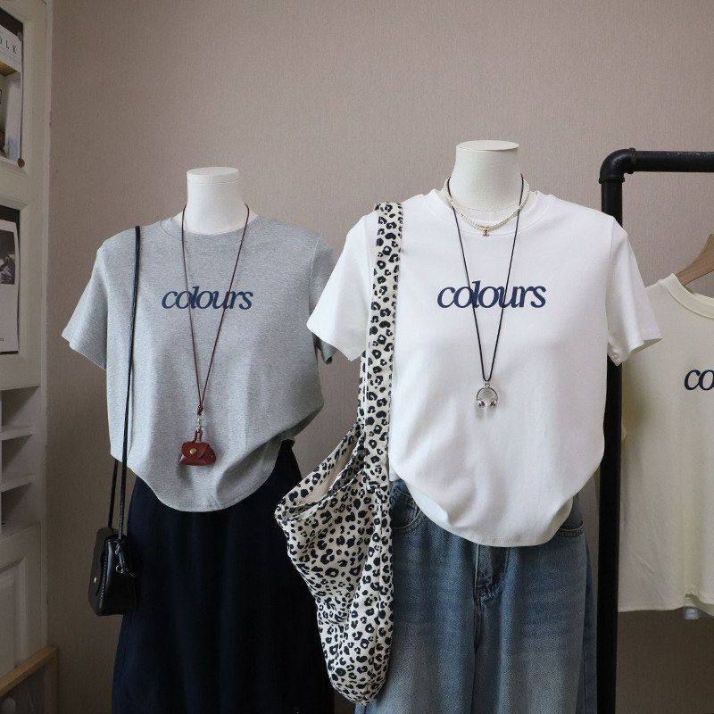 2026春夏新款韩版圆领字母印花休闲显瘦百搭短袖T恤5869强明女装
