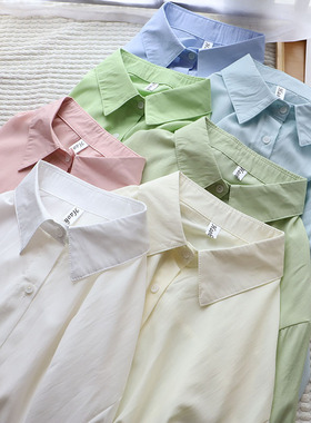 春装新品韩版女装清新马卡龙色薄款衬衫宽松女士上衣7769强明女装