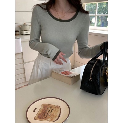 午后秋意 时髦撞色拼接大圆领显瘦针织衫ZY2041 强明女装