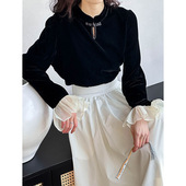 2025新中式 丝绒盘扣l镂空设计感上衣660强明女装 衬衫 复古国风长袖