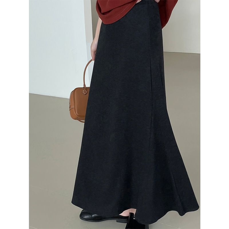 显瘦鱼尾针织裙女休闲糯米裙松弛感高腰气质半身裙YL665 强明女装