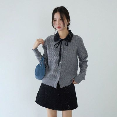 欧凡韩系甜美蝴蝶结系带毛衣女装