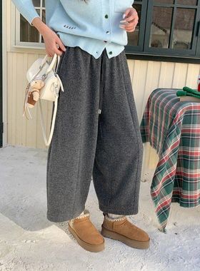 懒人万能搭 立裁分割弯刀剪裁加绒阔腿裤ZY3758强明女装