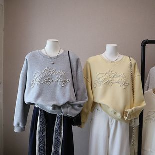 宽松休闲百搭套头卫衣5002强明女装 字母钉珠时尚 韩版 2025秋冬新款