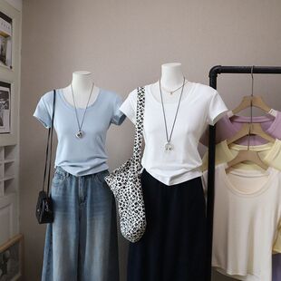 韩版 T恤5751强明女装 简约修身 短袖 显瘦百搭休闲短款 2026春夏新款