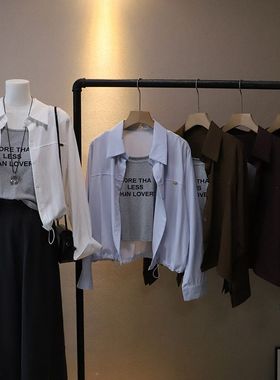 2025秋季新韩版时尚两件套字母吊带背心抽绳长袖衬衫4664强明女装