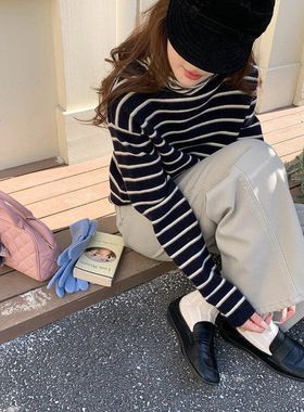 拿捏松弛感 堆堆高领撞色条纹针织衫毛衣ZY3756强明女装