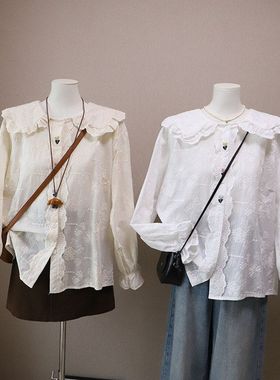 2026早春新款韩版娃娃领爱心彩扣减龄显瘦长袖衬衫女5857强明女装