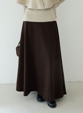 美拉德咖糯米绒感高腰半身裙女保暖加厚A字大摆裙11090强明女装