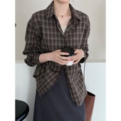 棉格子衬衫 2603强明女装 2025秋韩宽松慵懒风小众复古港味长袖 衬衫