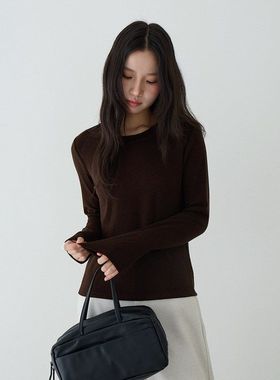 轻柔软糯 女士圆领长袖打底衫秋冬弹力棉显瘦T恤女11096强明女装