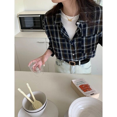时髦氛围 皱感纹理格纹衬衫叠穿早秋新款ZY1987 强明女装