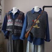 2026早春新韩版 针织马甲背心5793强明女装 时尚 休闲两件套牛仔衬衫