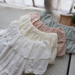 法式一字肩短袖衬衫2025夏新韩系性感露肩荷叶边上衣3628强明女装