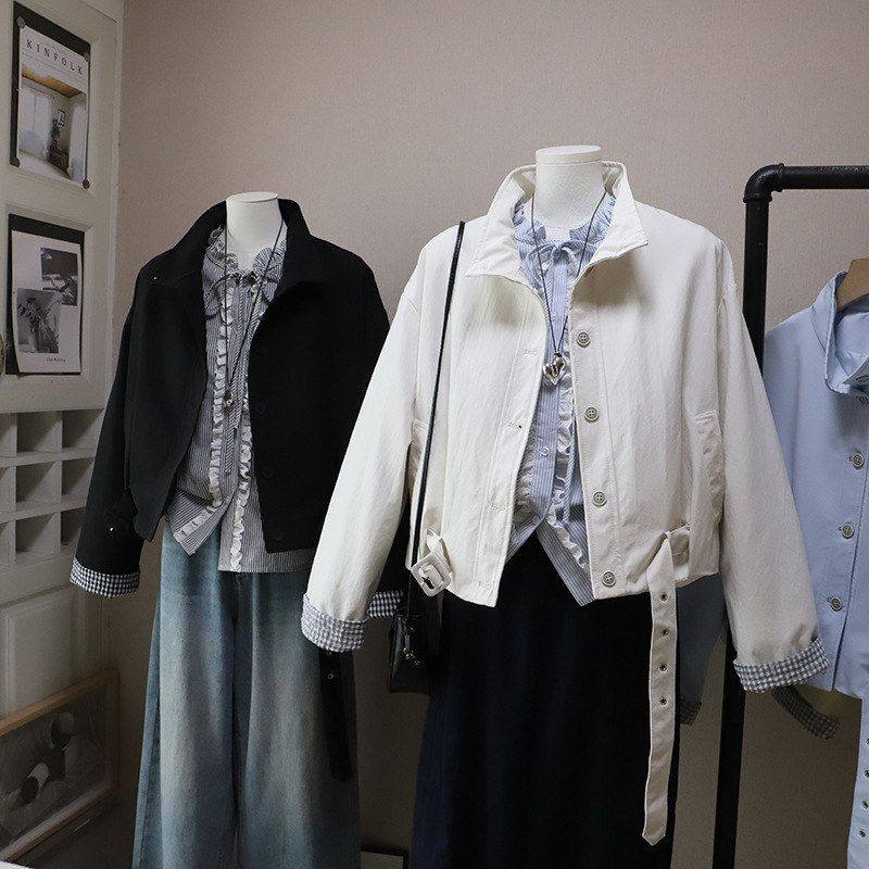 2026早春新款韩版时尚格子撞色宽松休闲短款夹克外套5903强明女装