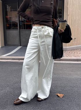 韩版休闲阔腿牛仔裤女高腰宽松垂感拖地直筒裤530059强明女装