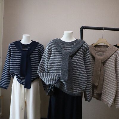 比正2025秋冬新款韩版时尚条纹