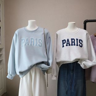 圆领字母毛巾绣减龄百搭套头卫衣5035强明女装 2025秋冬新韩版 时尚