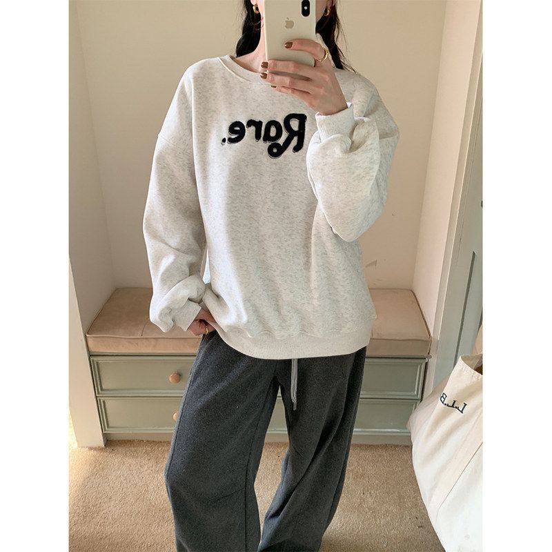 毛巾绣加绒卫衣女25冬季休闲百搭套头通勤长袖上衣541173强明女装