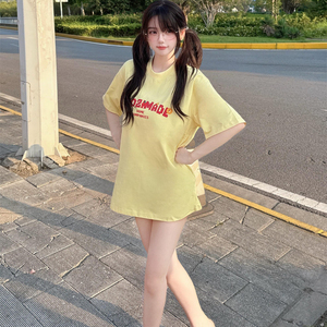 JCFS~奶油黄字母印花短袖T恤女2025夏季新款宽松设计感显瘦上衣潮