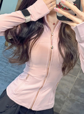 lulushop瑜伽服女户外运动夹克春秋冬磨毛上衣金拉链立领防晒外套