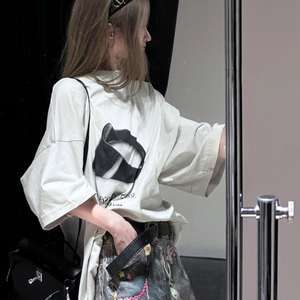JCFS美式复古字母印花短袖T恤女2025夏季新款宽松百搭休闲上衣潮