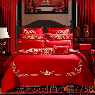 正品高刺端结婚床上用品四件套龙凤绣床被罩百单子图婚庆红色新婚