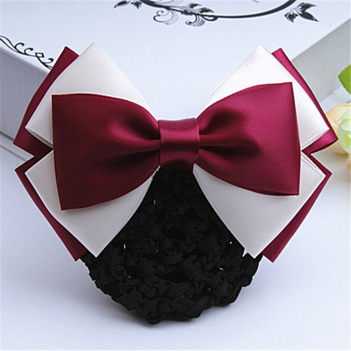 职业头花护士空姐蝴蝶结酒店服务员工作发夹盘发网兜韩国缎带头饰