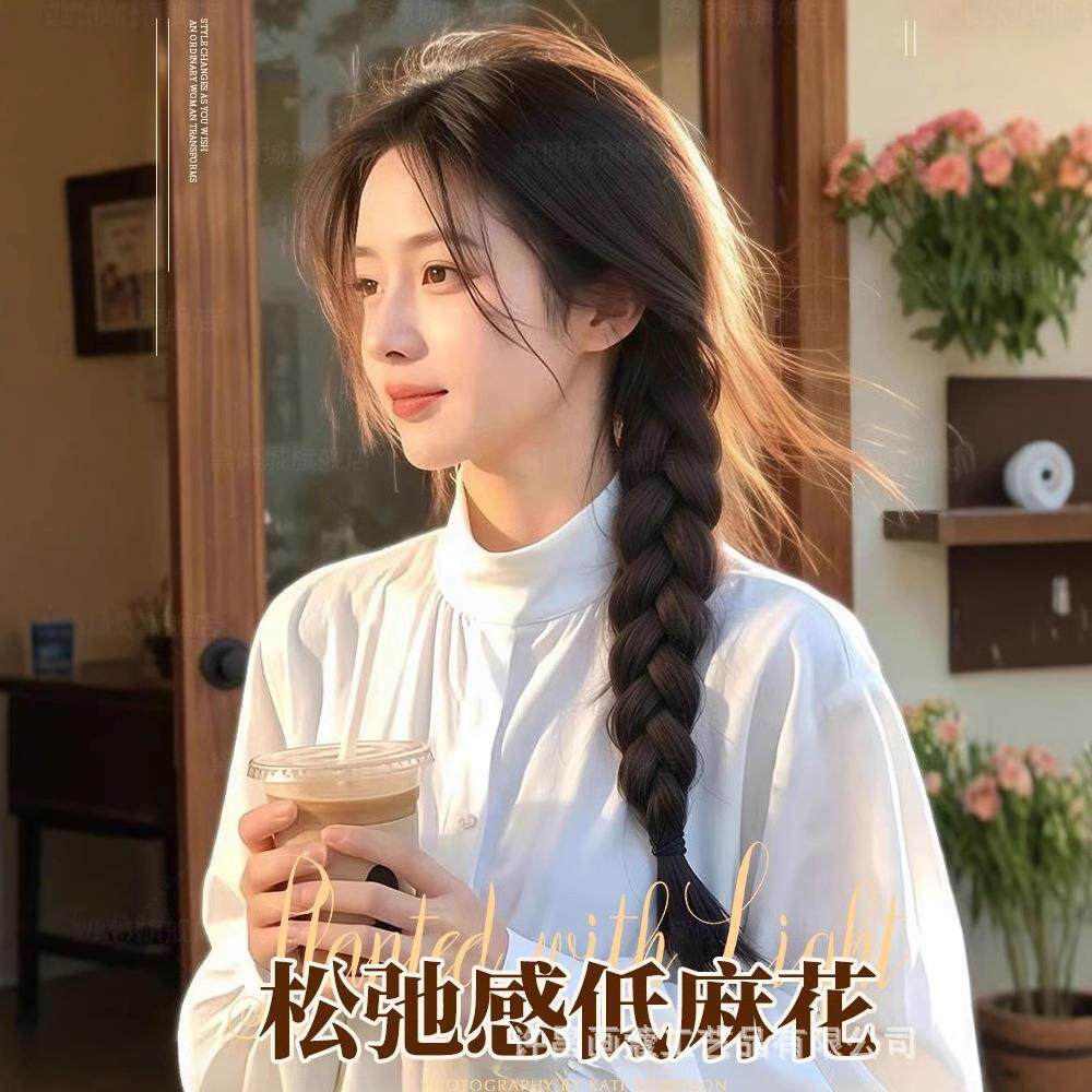 假发辫子女低扎马尾抓夹成品麻花长辫子扎发神器新中式假发辫马尾