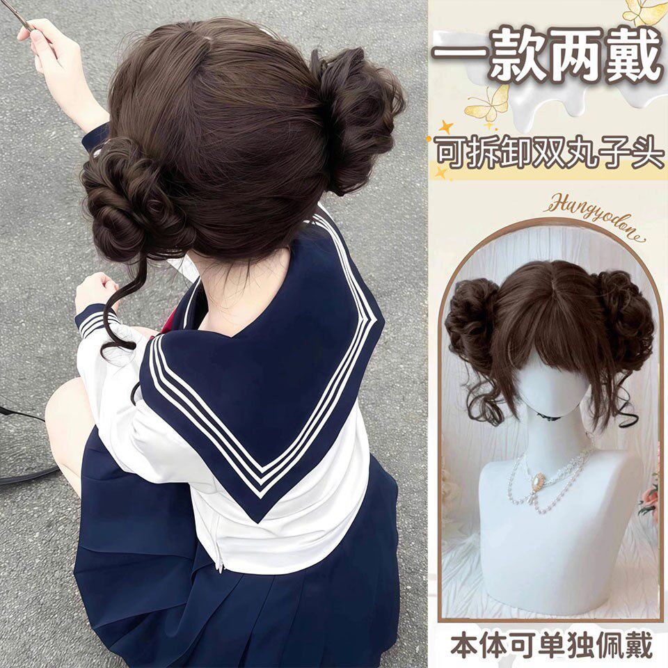 假发女短卷发Lolita可爱双马尾罗马卷修脸JK全头套
