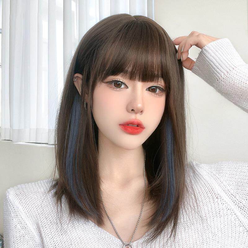 假发女短发锁骨发时尚新款全头套式假发挑染真中长假发套