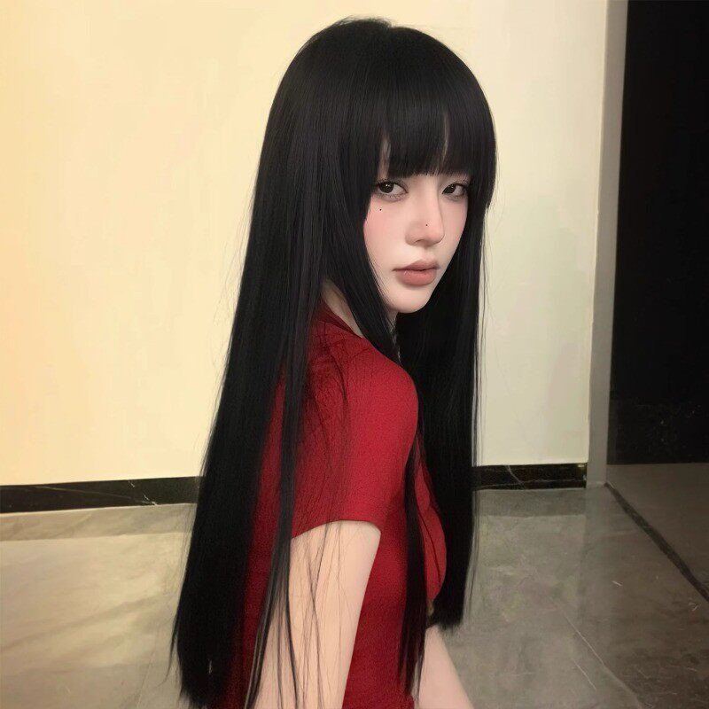 黑长直假发全头套女齐刘海蓬松自然日常黑色整顶富江漫画