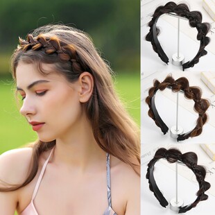 麻花辫假发发箍一体编发鱼骨辫子高颅顶头饰防滑带齿短发