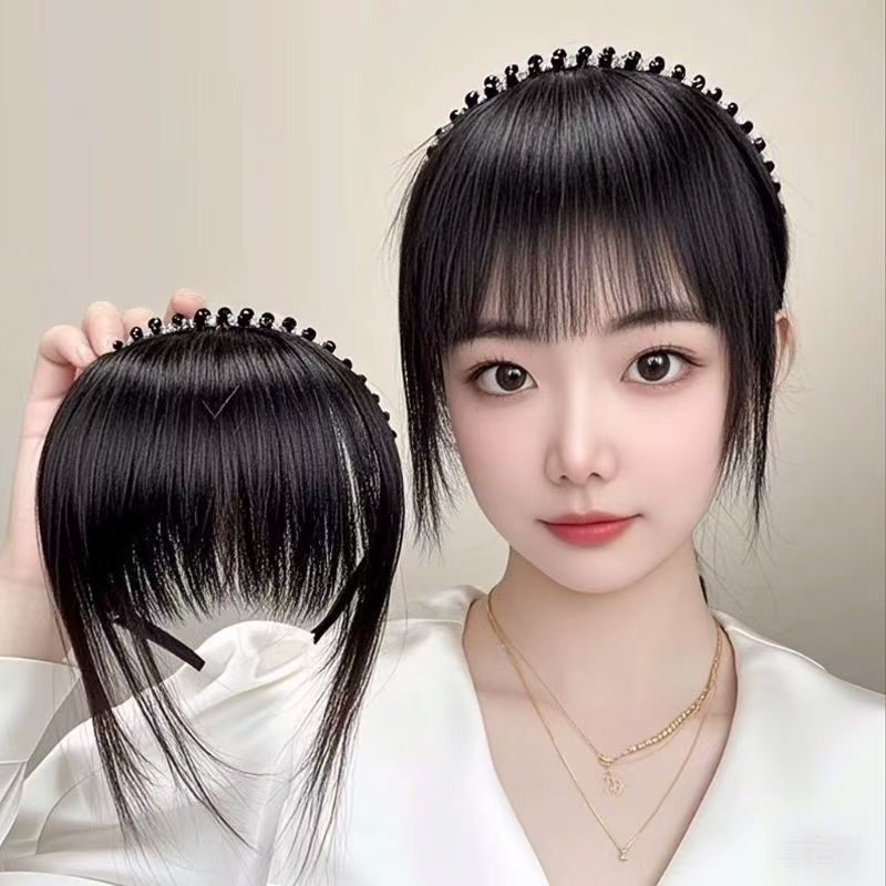 假发女麻花辫发箍斜齐刘海一体发卡遮白发头顶自然量前额鬓角