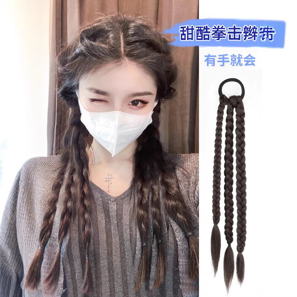 麻花辫假发女网红女团高马尾拳击辫彩色真发鱼骨脏辫假